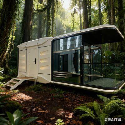 Maison capsule spatiale moderne de 3400 hauteurs pouvant accueillir 2 personnes et une planche de pin européenne de 9 mm