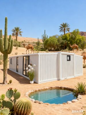 Maison container extensible 40 pieds avec toit EPS de 50 mm, surface au sol de 72 m² et plancher en fibre-ciment ignifuge de 18 mm