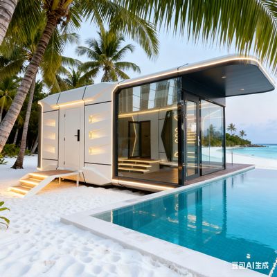 Maison capsule spatiale pour 2 personnes avec système d'éclairage LED pour toute la maison et revêtement de sol en bois écologique SPC