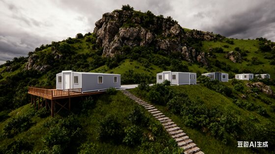 Maison de conteneur extensible de 40 pieds avec 72 mètres carrés de surface de plancher en panneau de bois en PVC Finition intérieure et salle de bain séparation humide et sèche